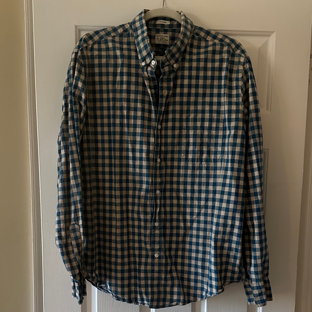 J. Crew Navy and Cream Plaid Button Down Shirt